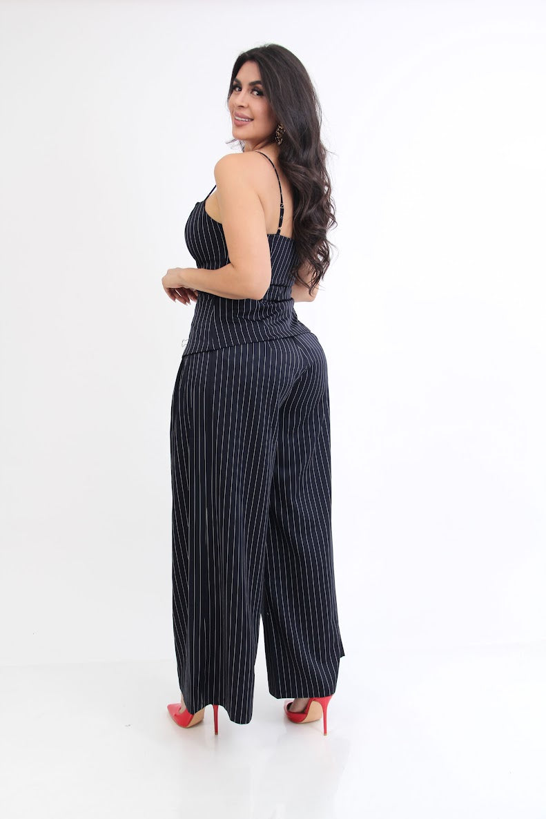 Set de Vestir Rayado Blusa Tirantes Cinturon