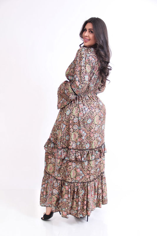 VESTIDO LARGO MANGA LARGA RESORTE CINTURA