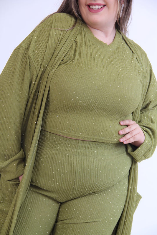 SET DE 3 PIEZAS PANTALON BLUSA ENSAMBLE BRILLOS