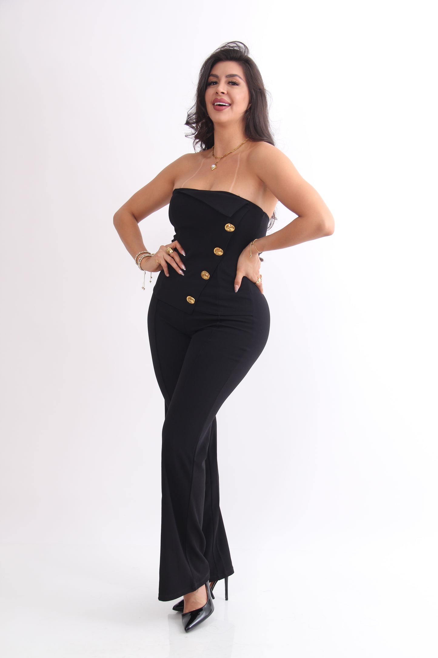 PALAZZO STRAPPLE BOTONES DORADOS LATERALES DOBLEZ