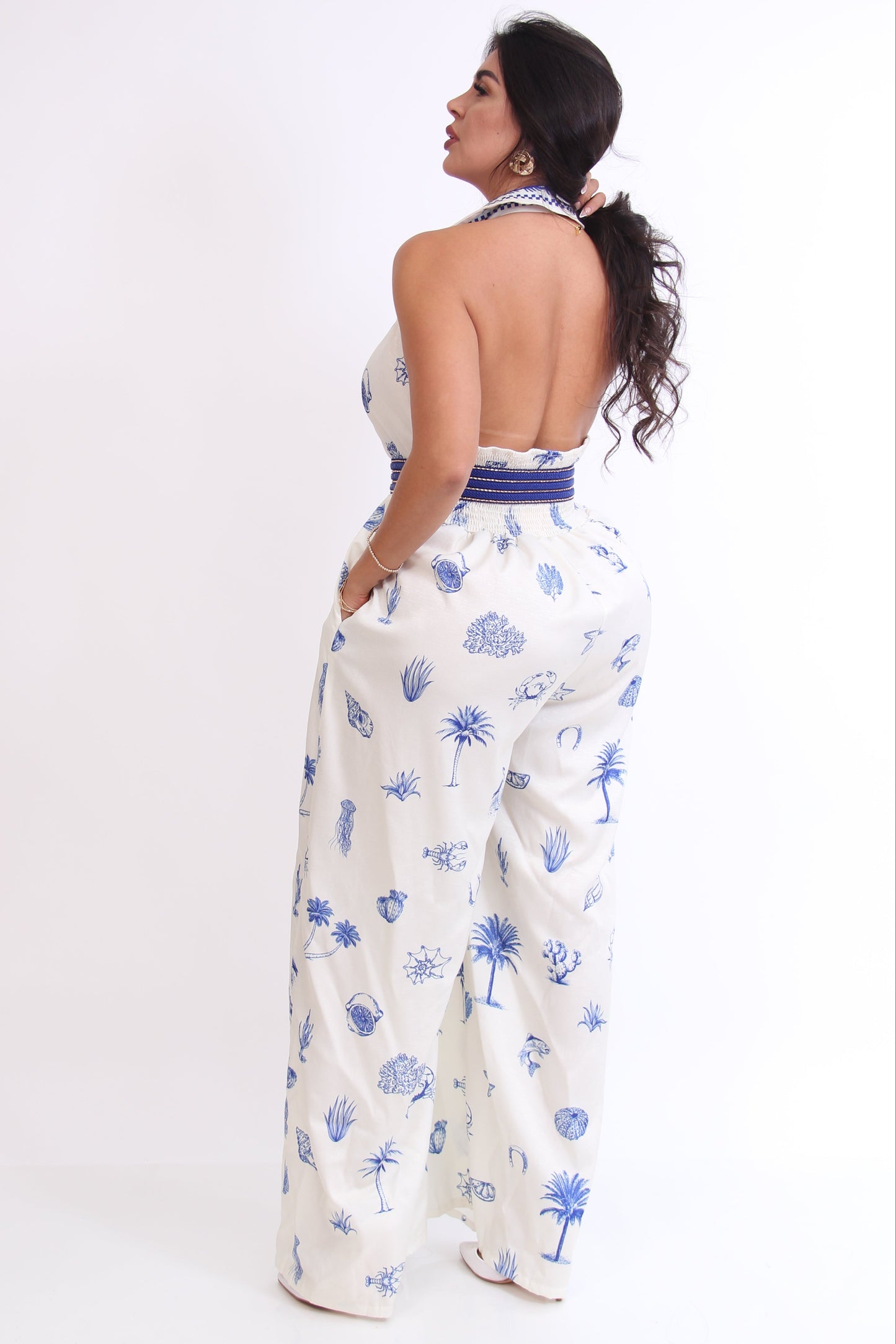 PALAZZO BLANCO ESTAMPADO AZUL