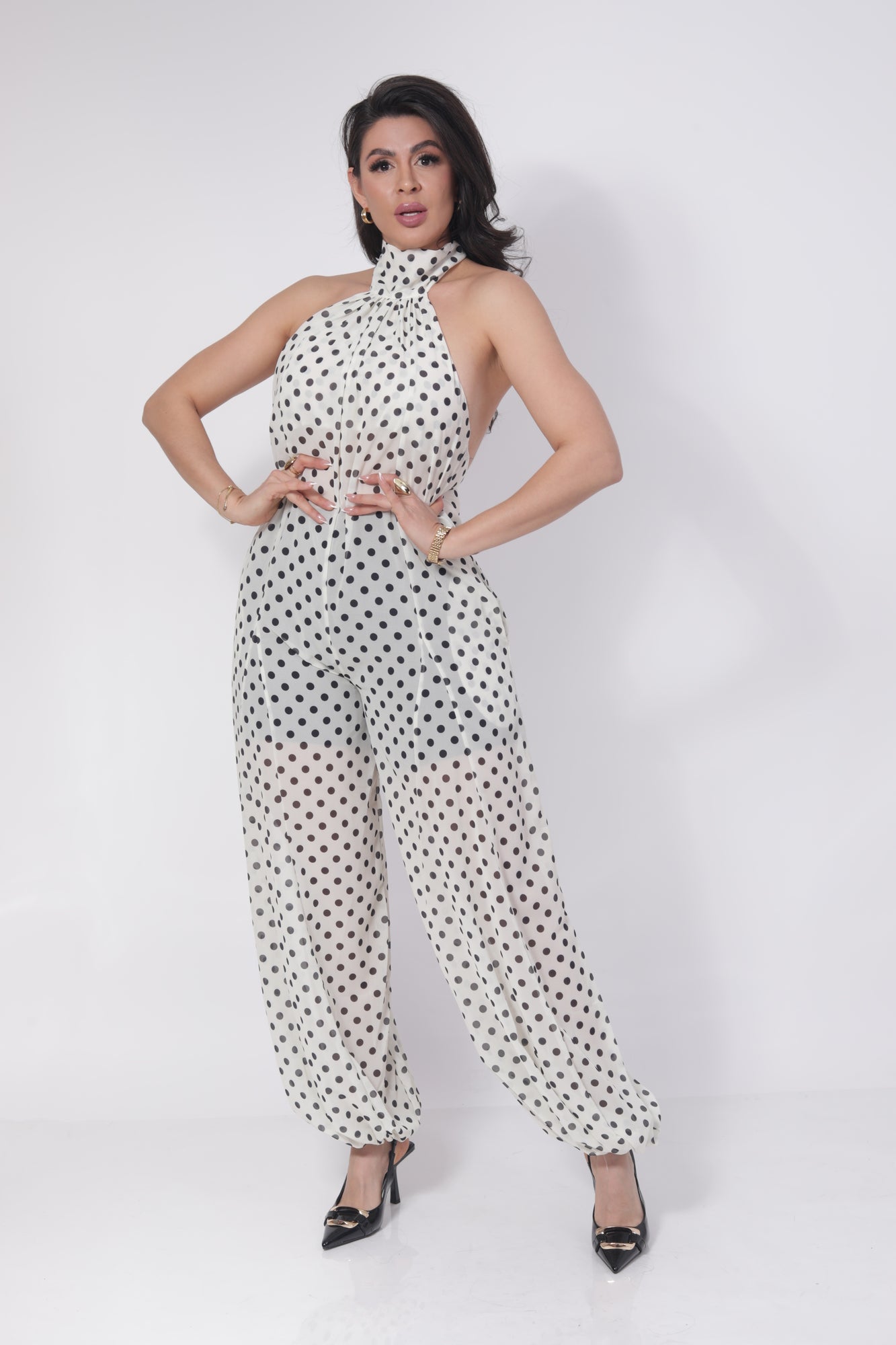 PALAZZO OLGADO LUNARES BEIGE ESCOTE ESPALDA