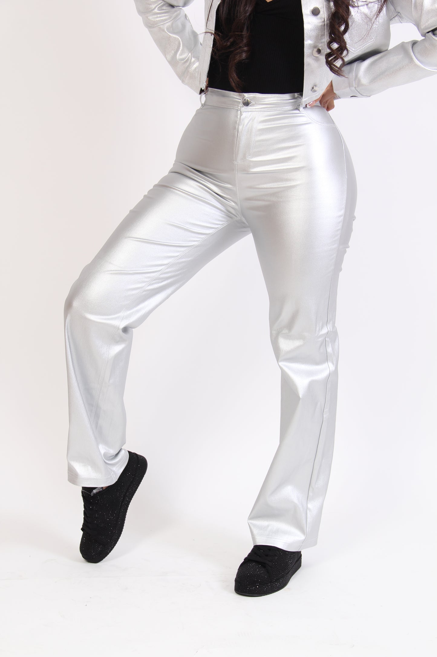 PANTALON VINIPIEL RECTO METÁLICO