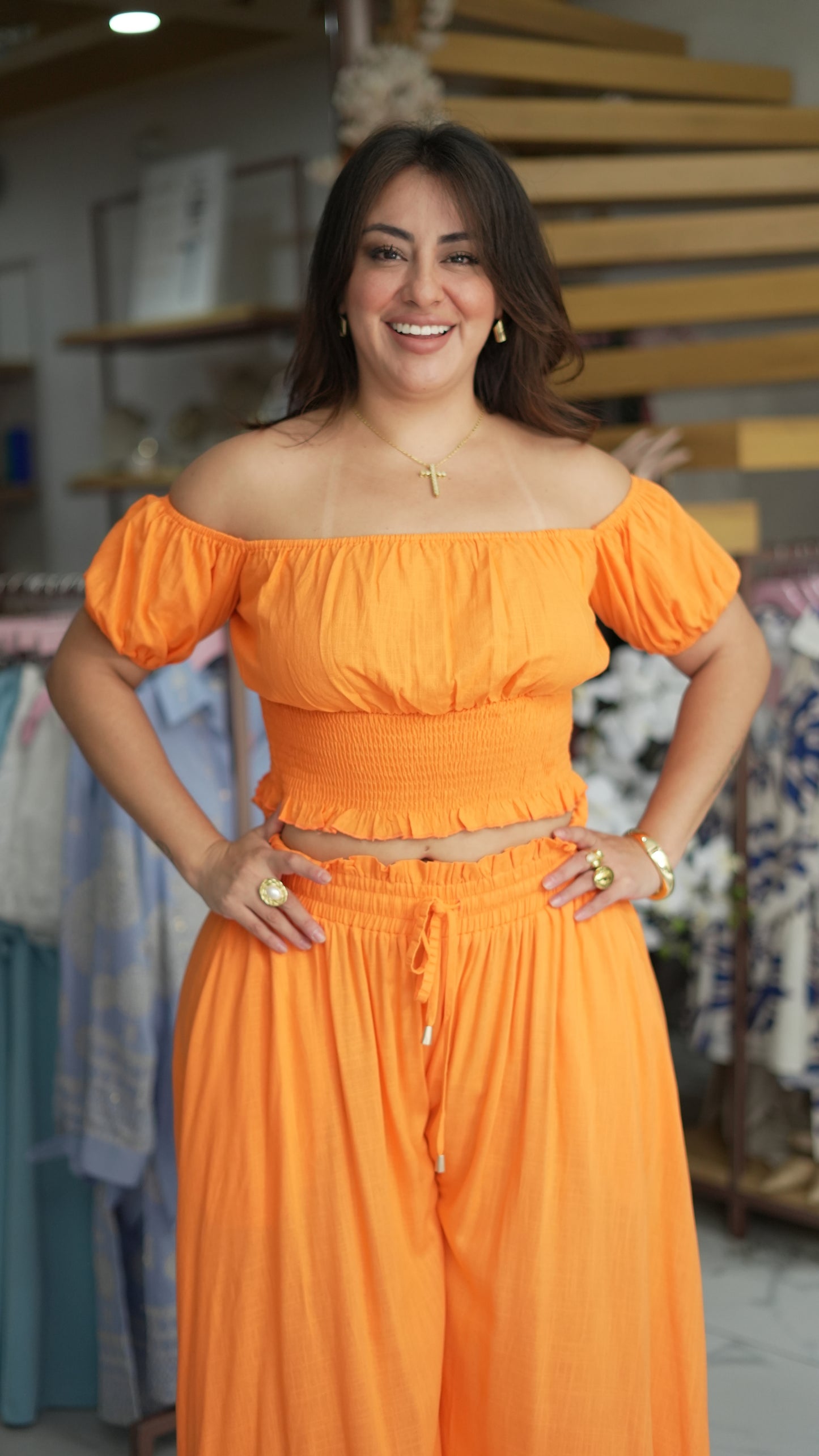 SET DE LINO BLUSA CON MANGUITA RESORTE Y PANTALON FLOJO