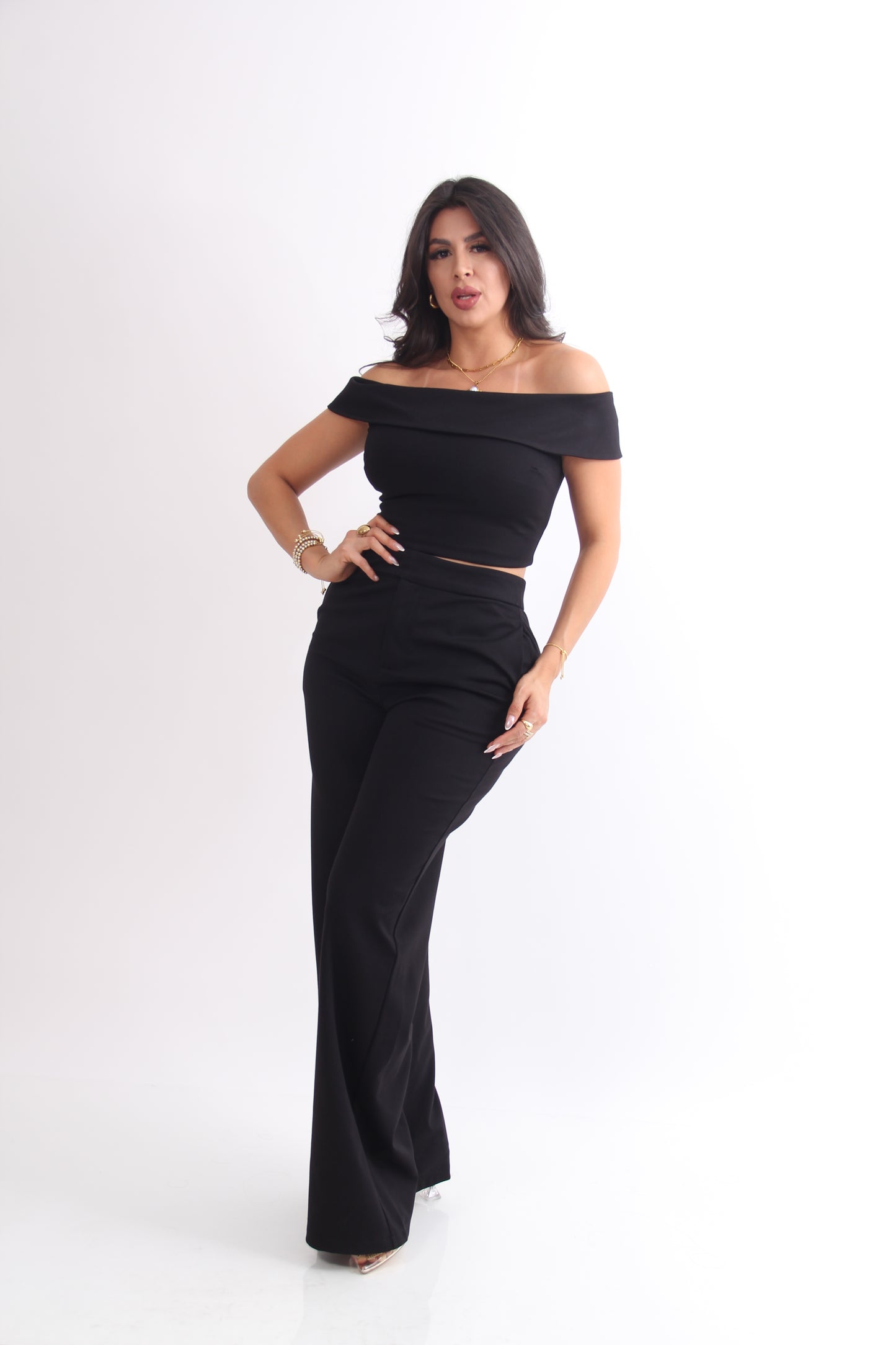 SET PANTALON VESTIR BLUSA OFF SHOULDER