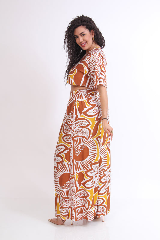 SET ESTAMPADO PANTALON FLOJO BLUSA CORTA