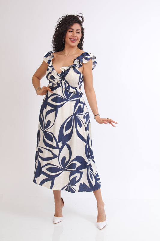 VESTIDO 3/4 ESTAMPADO PECHO OLAN CRUZADO