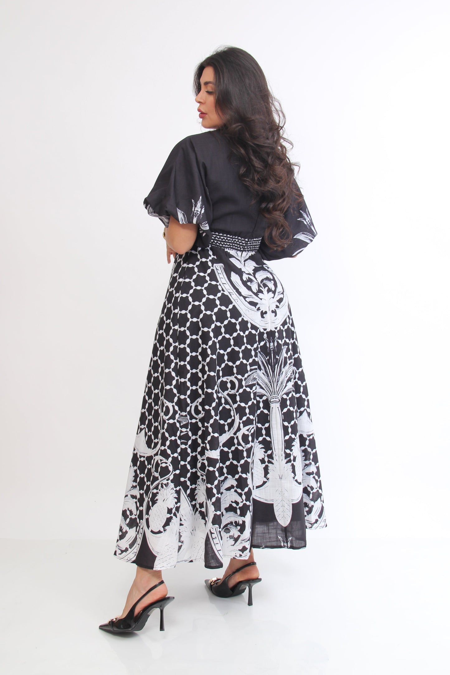 VESTIDO 3/4 AMPON ESTAMPADO MANGA SEMI CORTA