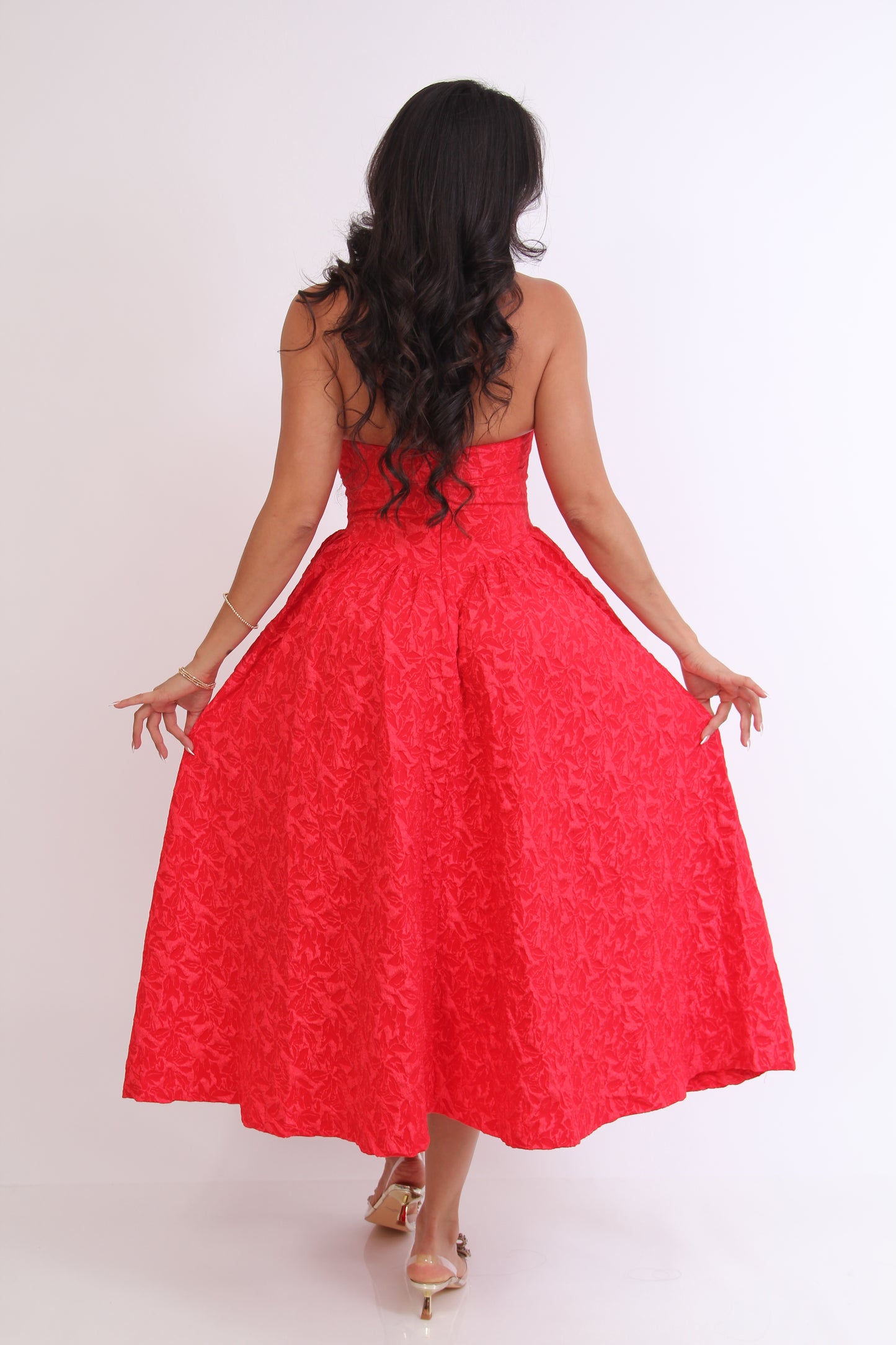VESTIDO 3/4 ROJO RELIEVE