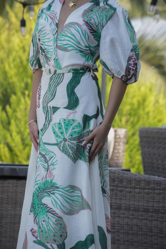 MAXIVESTIDO CON MANGA Y CINTURON