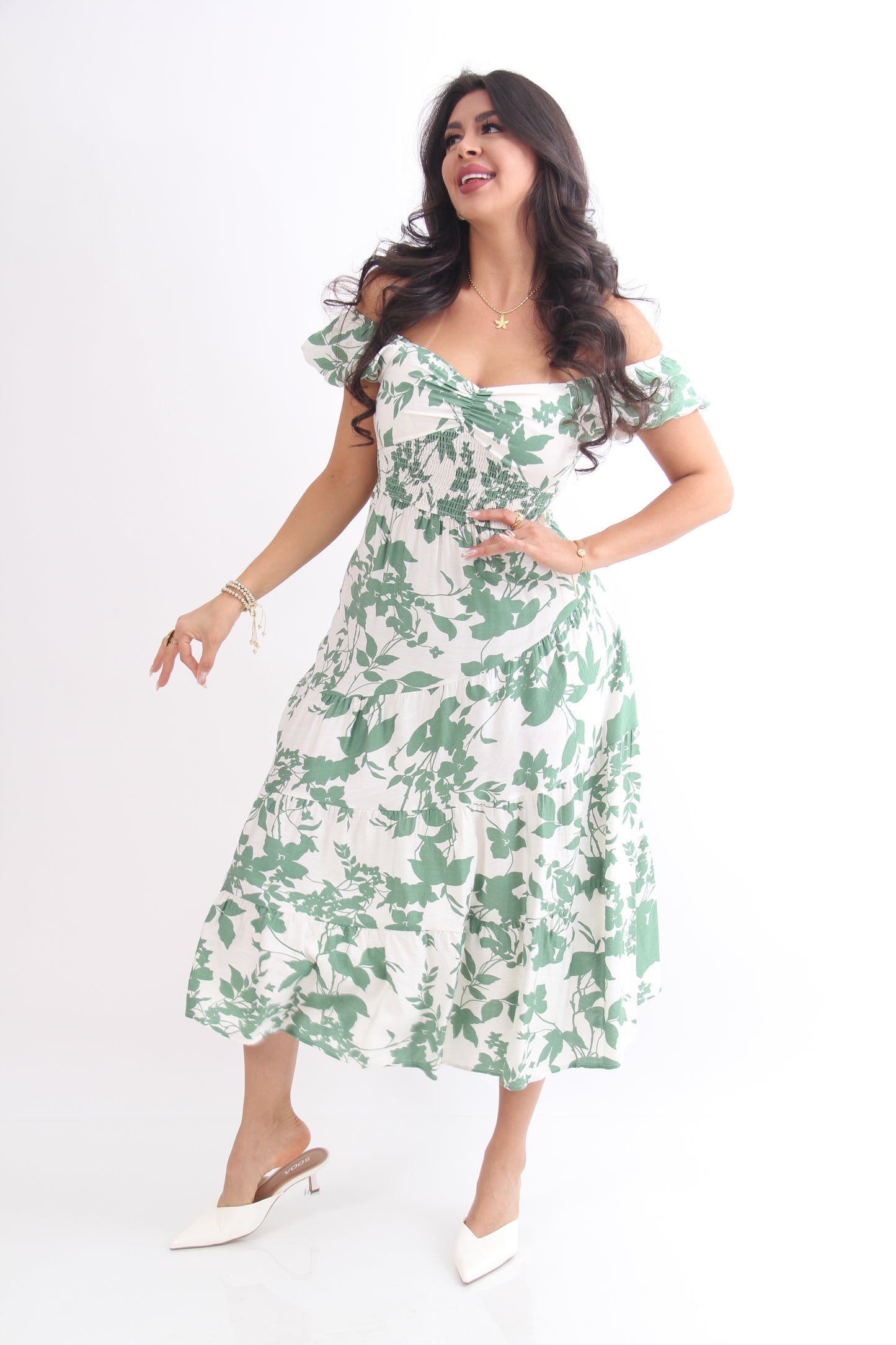 VESTIDO 3/4 ESTAMPADO MANGA PECHO