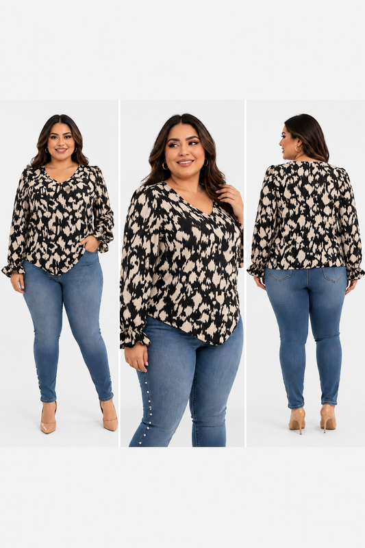 BLUSA ANIMAL PRINT MANGA LARGA
