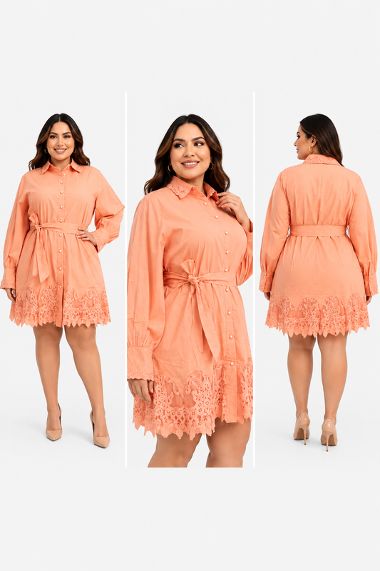 VESTIDO CORTO BOTONERO PERLAS Y CINTURON