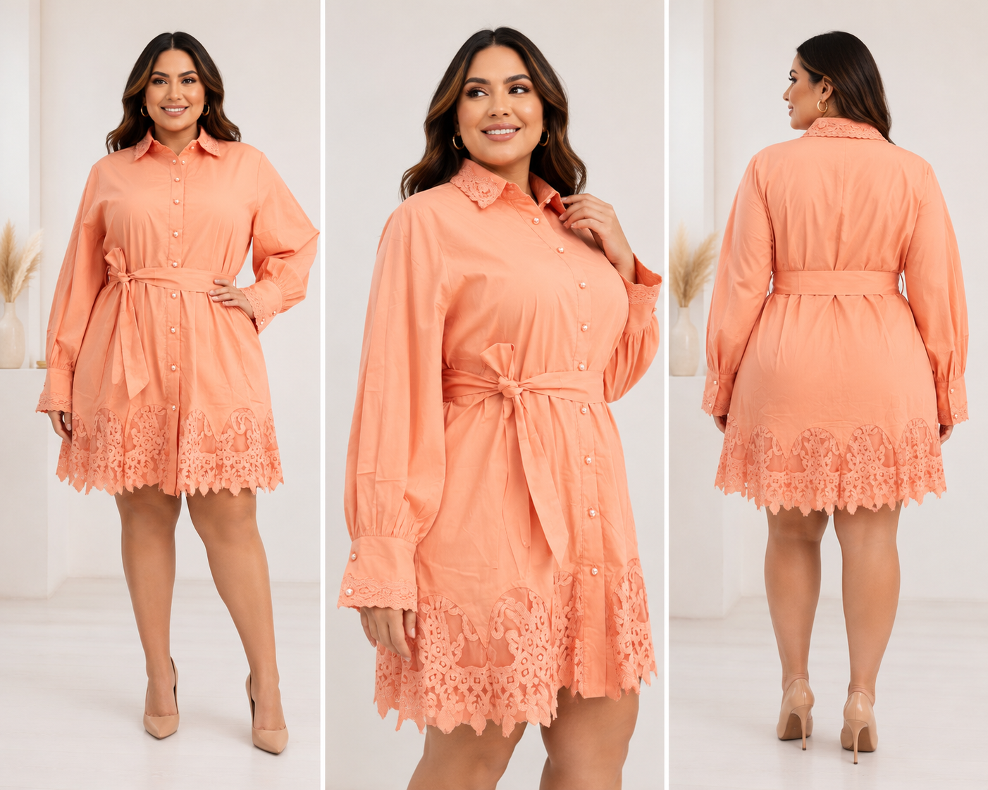 VESTIDO CORTO BOTONERO PERLAS Y CINTURON