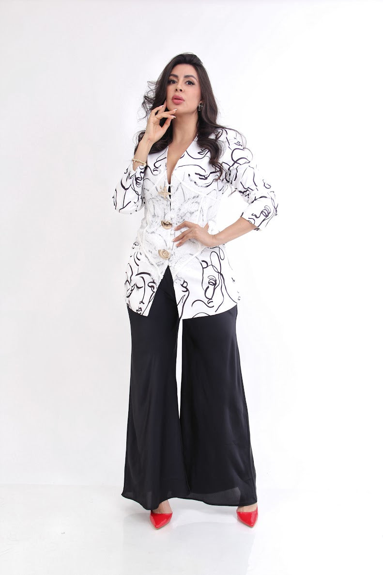 BLAZER ESTAMPADO CON CORSET DE ENCAJE