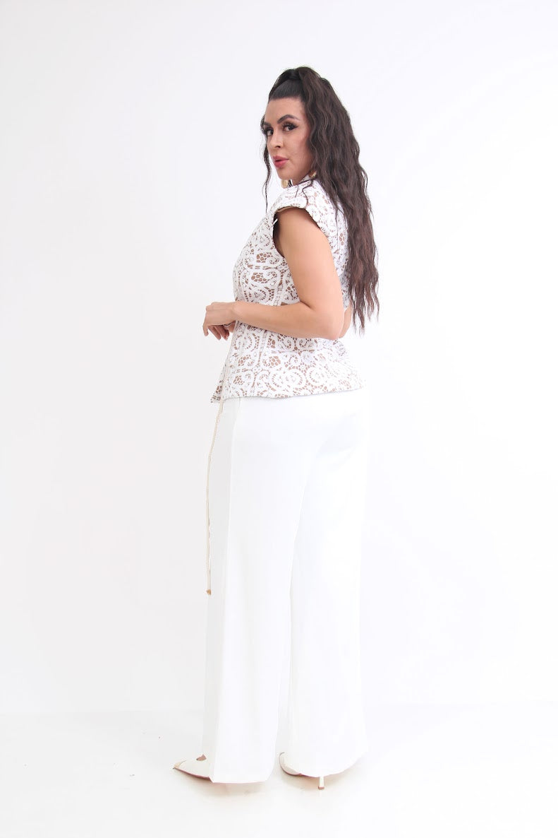 SET DE VESTIR BLUSA CHALECO ENCAJE CINTURON