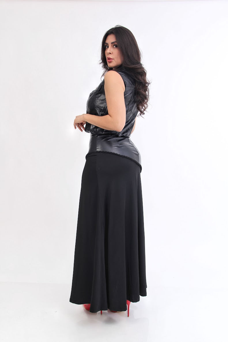SET DE CHALECO VINIPIEL Y FALDA LARGA