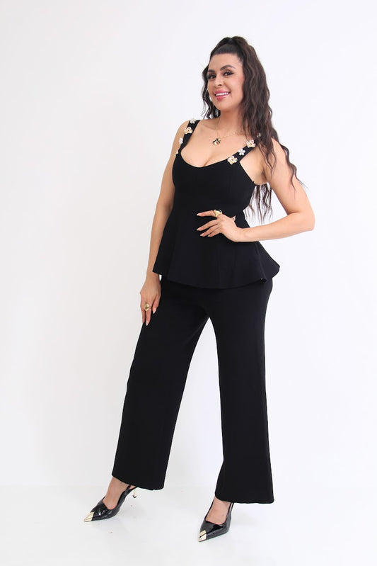 SET DE PUNTO CONFORT BLUSA PEPLUM EVILLAS TIRANTES