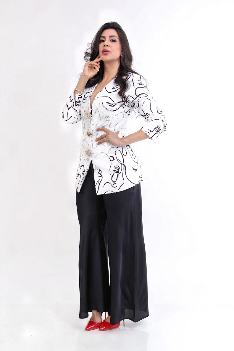BLAZER ESTAMPADO CON CORSET DE ENCAJE