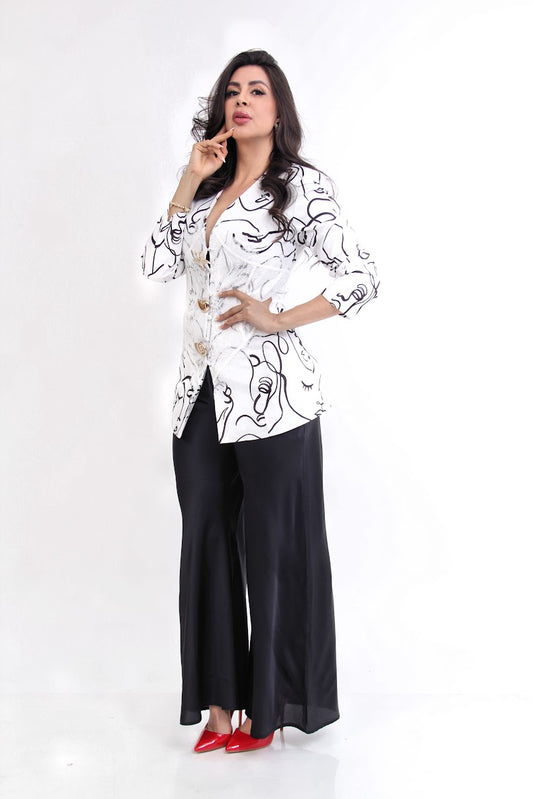 BLAZER ESTAMPADO CON CORSET DE ENCAJE