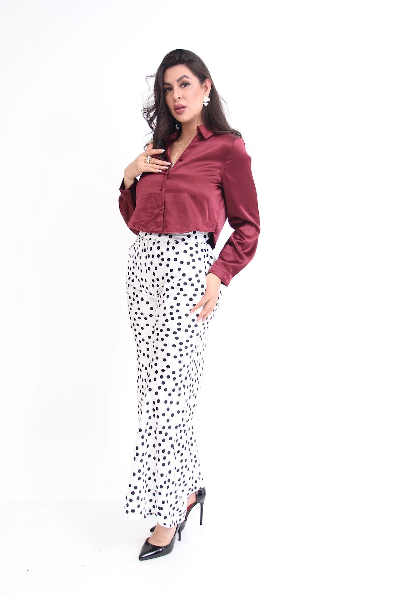 BLUSA DE VESTIR SATIN BOTONERA CORTA