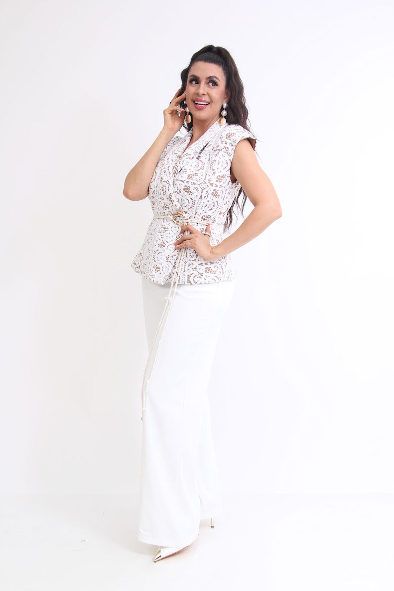 SET DE VESTIR BLUSA CHALECO ENCAJE CINTURON