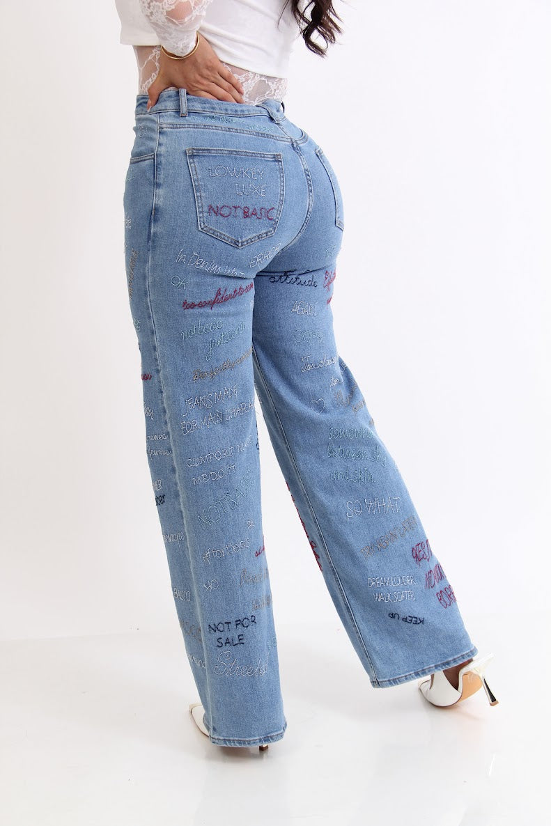 Jeans Bordados Letras Colores