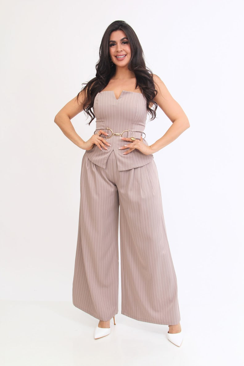 Set de Vestir Rayado Blusa Tirantes Cinturon