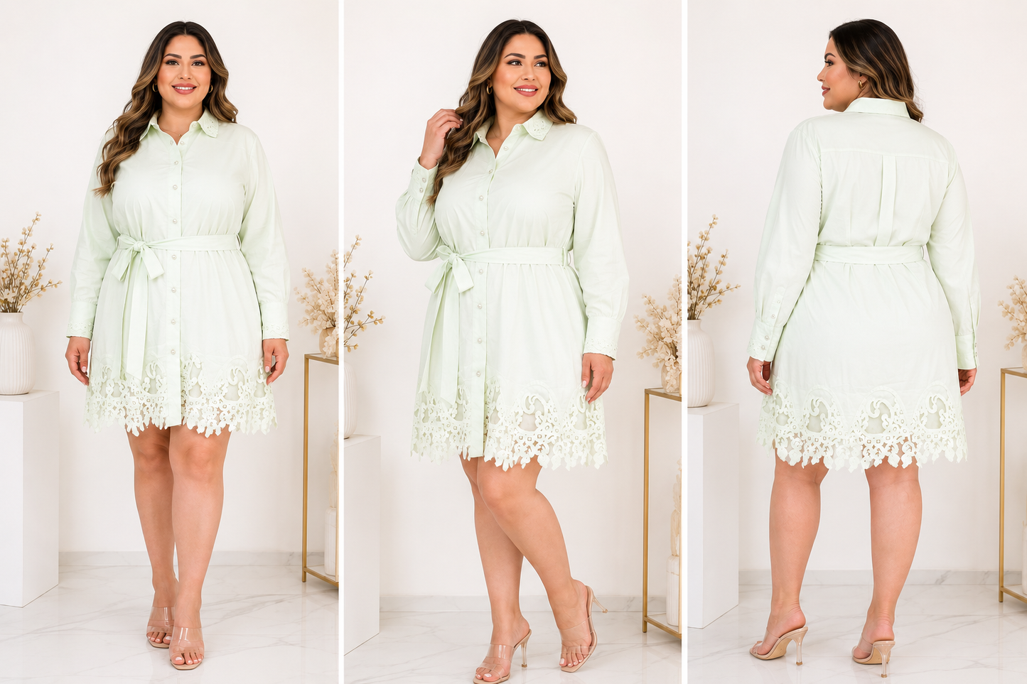 VESTIDO CORTO BOTONERO PERLAS Y CINTURON