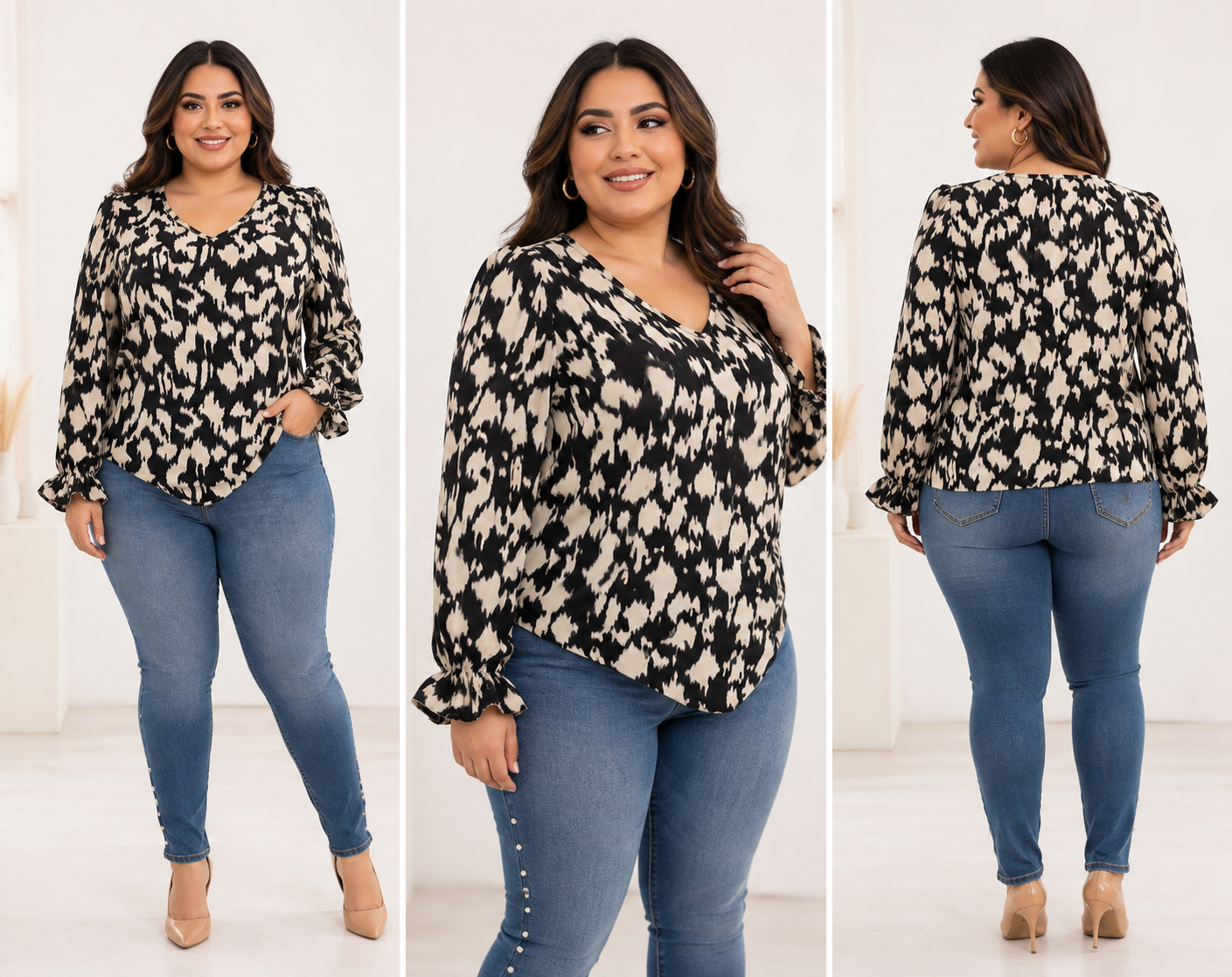 BLUSA ANIMAL PRINT MANGA LARGA