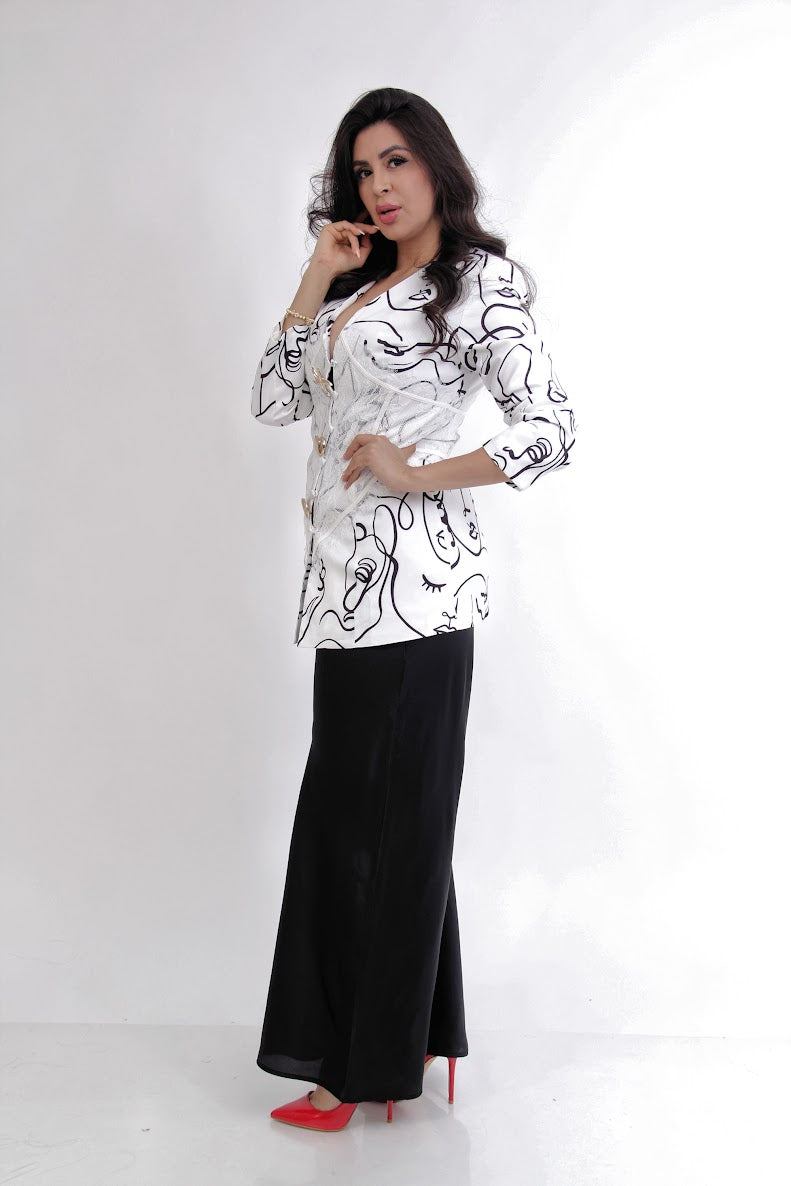 BLAZER ESTAMPADO CON CORSET DE ENCAJE