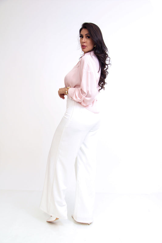 BLUSA BOTONES PERLA NUDO CINTURA