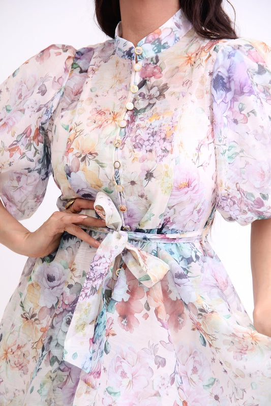 VESTIDO CORTO BOTONERO ESTAMPADO FLORAL /FORRO INTERNO