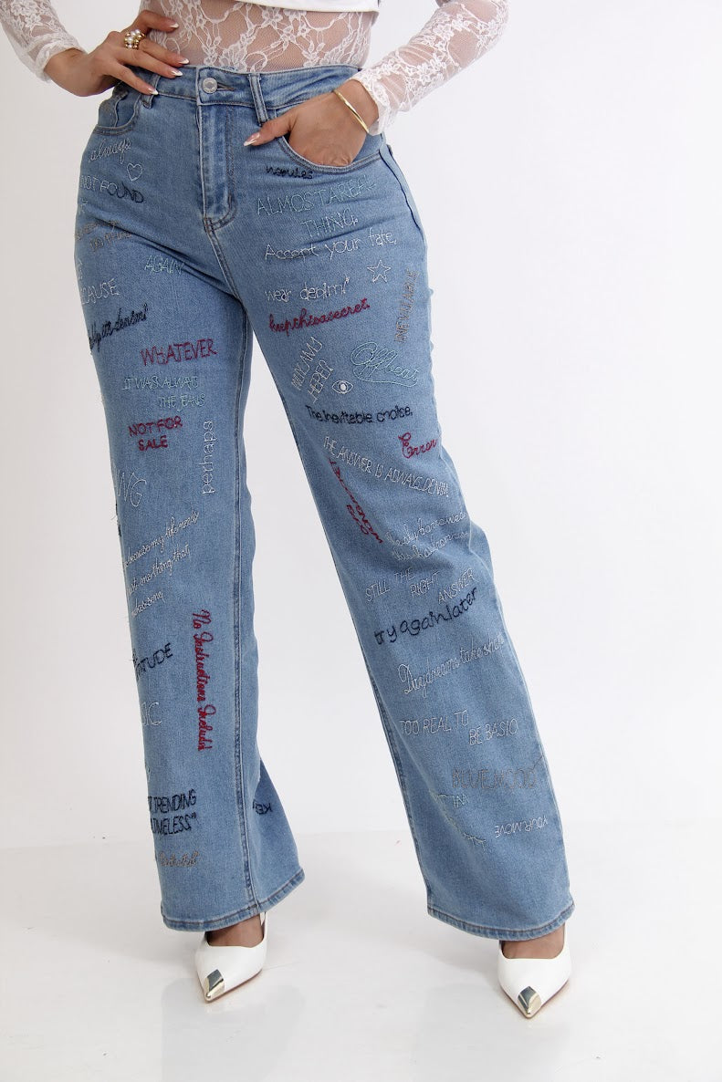 Jeans Bordados Letras Colores