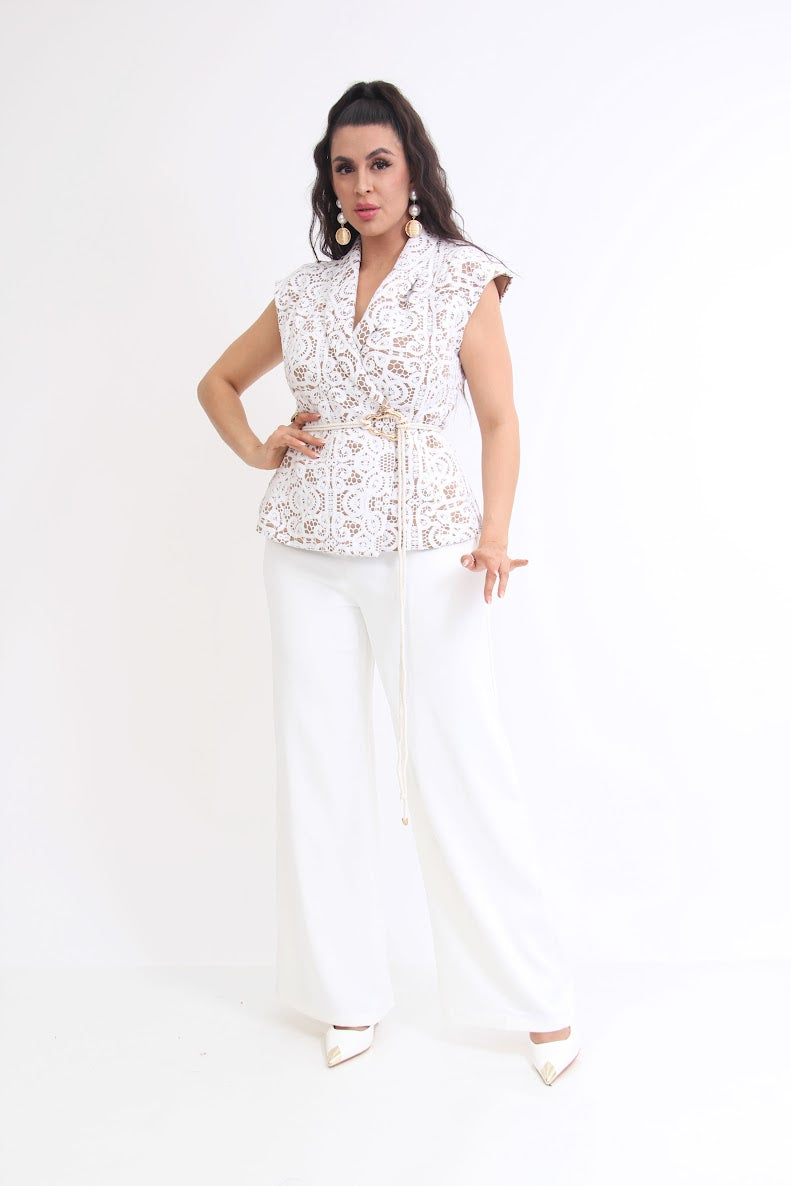 SET DE VESTIR BLUSA CHALECO ENCAJE CINTURON