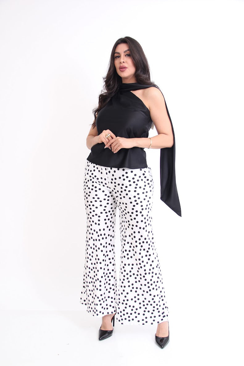 BLUSA SATIN UN HOMBRO BUFANDA ESTAMPADA