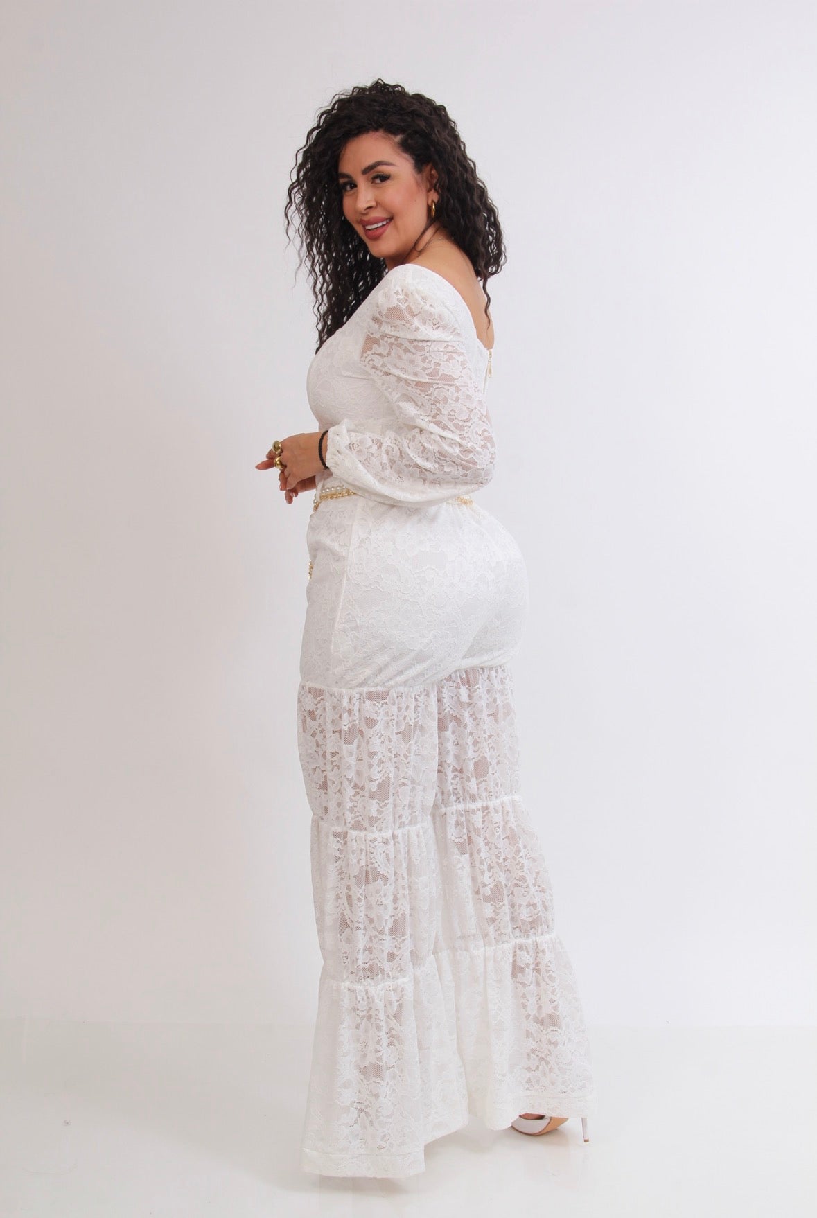SET DE ENCAJE MANGA LARGA BLUSA RESORTE