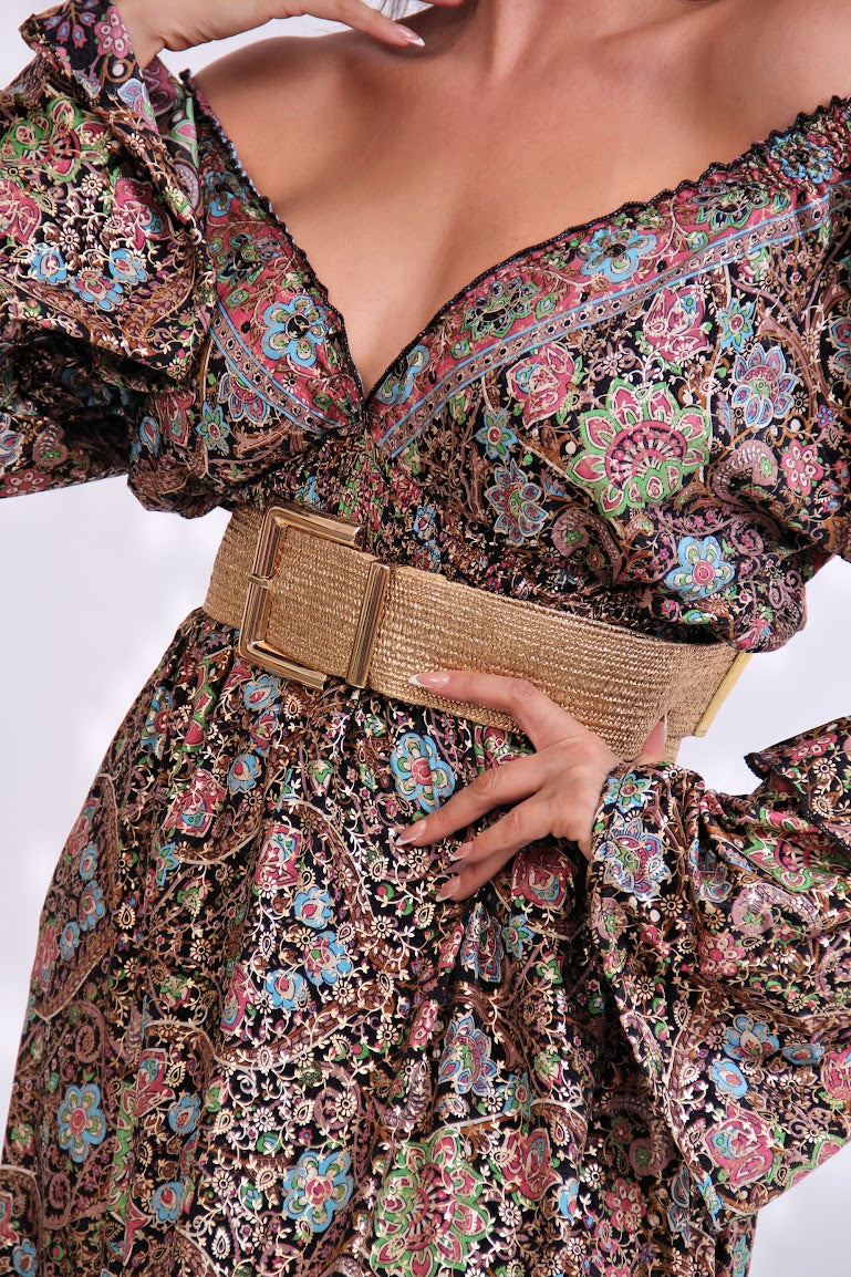 VESTIDO LARGO MANGA LARGA RESORTE CINTURA