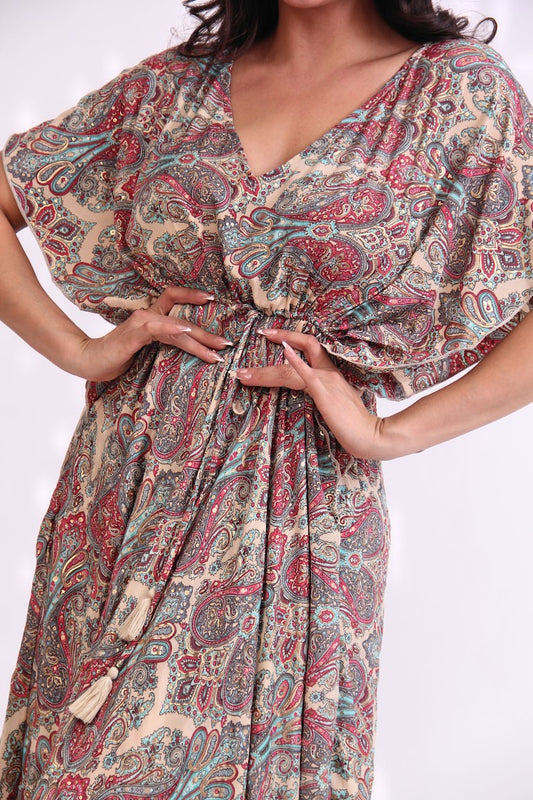 VESTIDO LARGO MANGUITA SEMI OLAN LISTON CINTURA