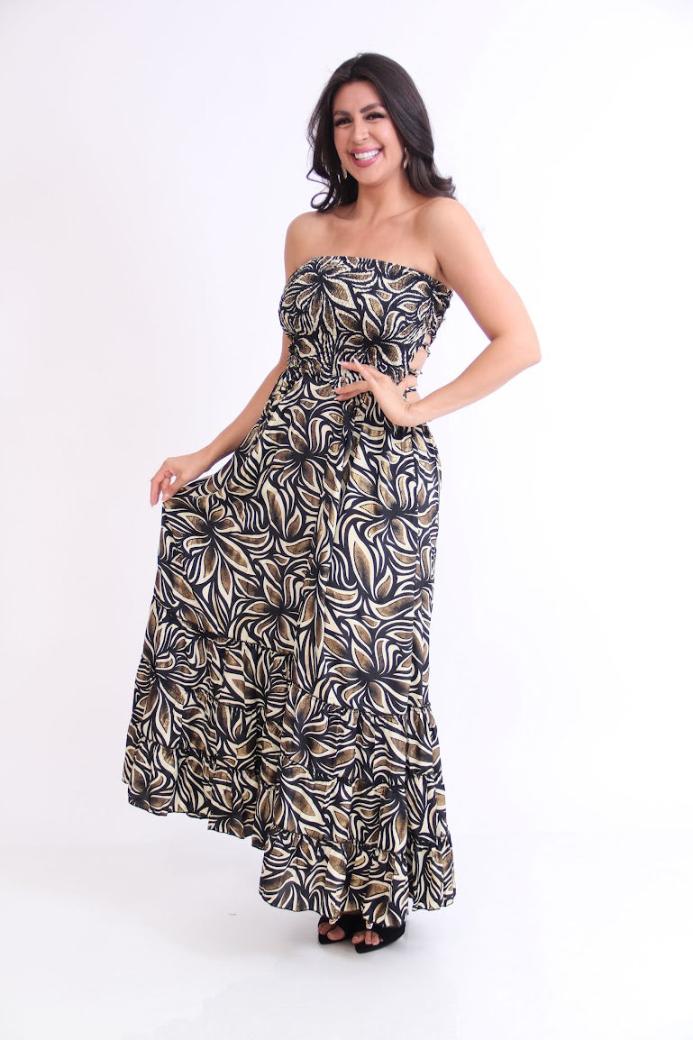 VESTIDO LARGO STRAPPLE TODO RESORTE TIRAS CORSETTE
