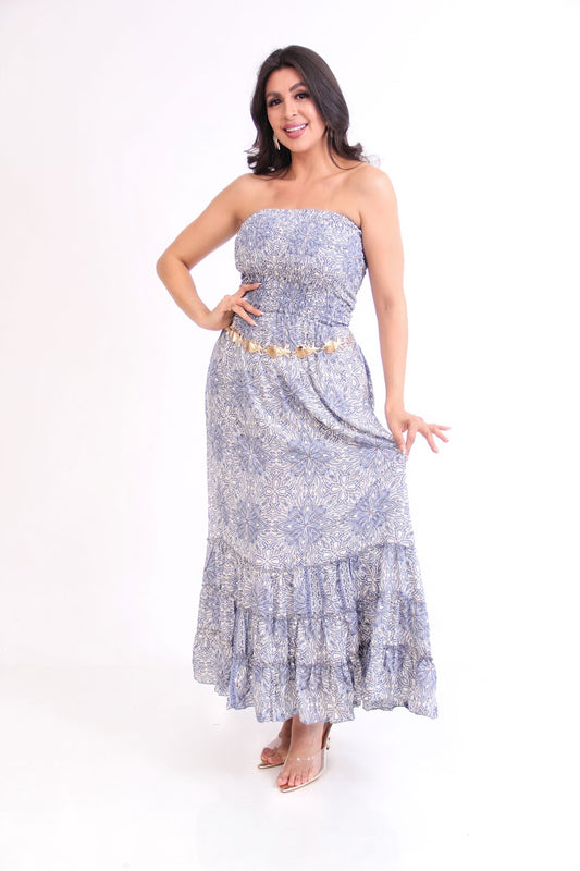 VESTIDO LARGO STRAPPLE TODO RESORTE TIRAS CORSETTE