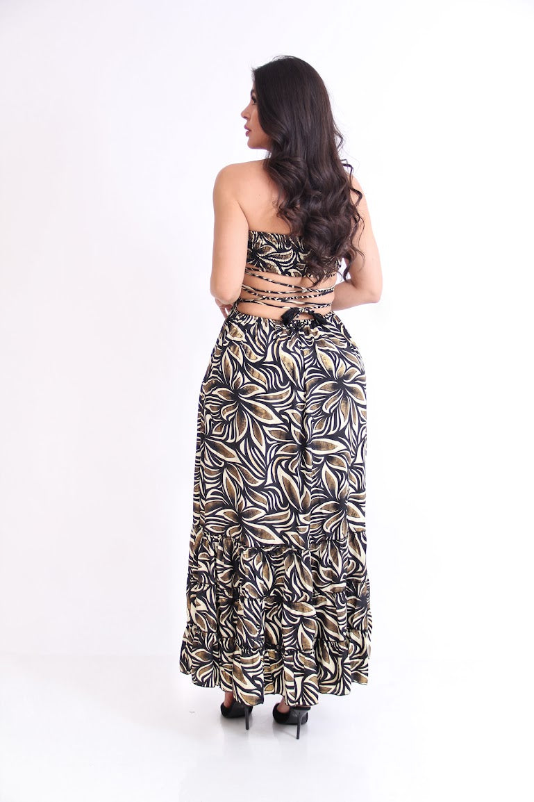 VESTIDO LARGO STRAPPLE TODO RESORTE TIRAS CORSETTE