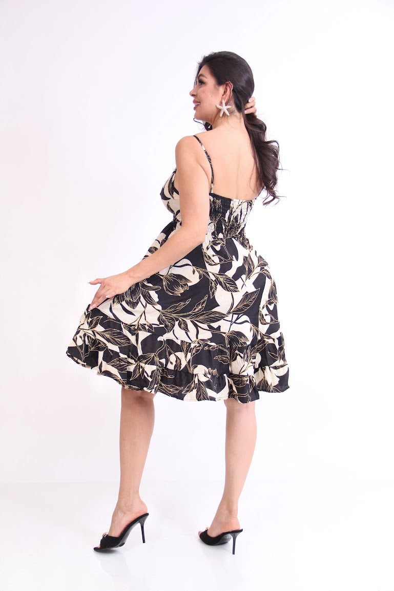 VESTIDO CORTO DE TIRANTES ESCOTADO RESORTE CINTURA