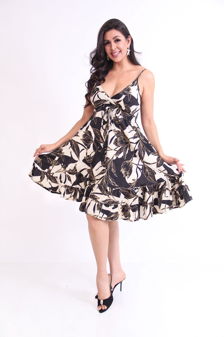 VESTIDO CORTO DE TIRANTES ESCOTADO RESORTE CINTURA