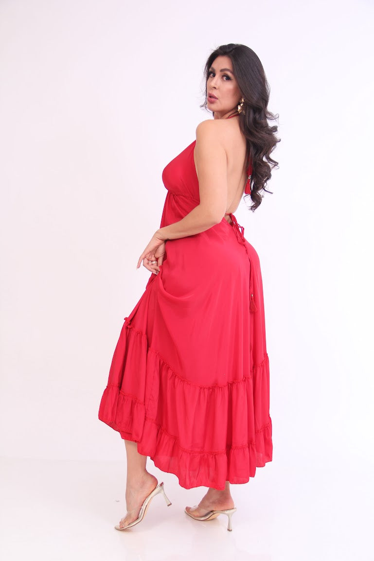 VESTIDO MAGIC ESCOTE ESPALDA COLOR SOLIDO