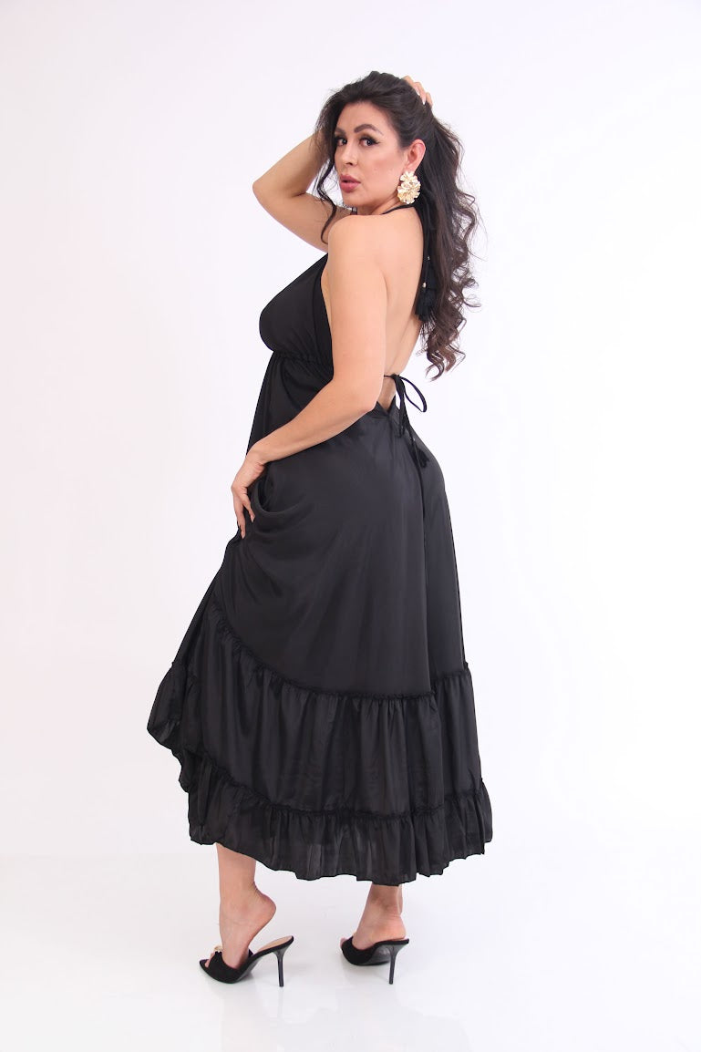 VESTIDO MAGIC ESCOTE ESPALDA COLOR SOLIDO