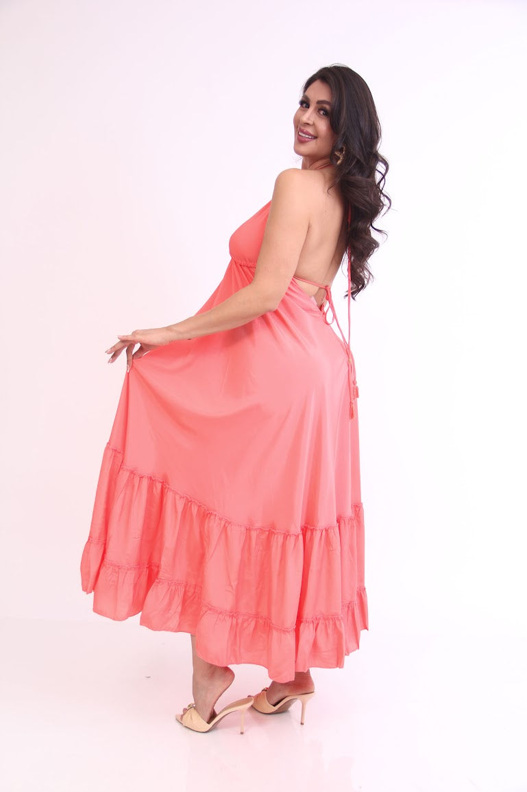 VESTIDO MAGIC ESCOTE ESPALDA COLOR SOLIDO