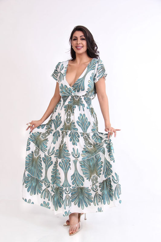 VESTIDO LARGO RESORTE CINTURA Y ESPALDA PLUS