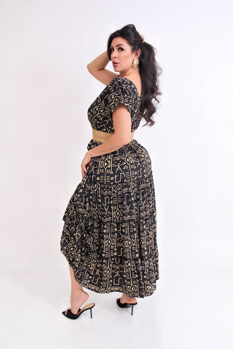 VESTIDO LARGO RESORTE CINTURA Y ESPALDA PLUS