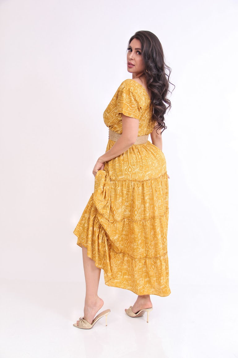 VESTIDO LARGO RESORTE CINTURA Y ESPALDA PLUS